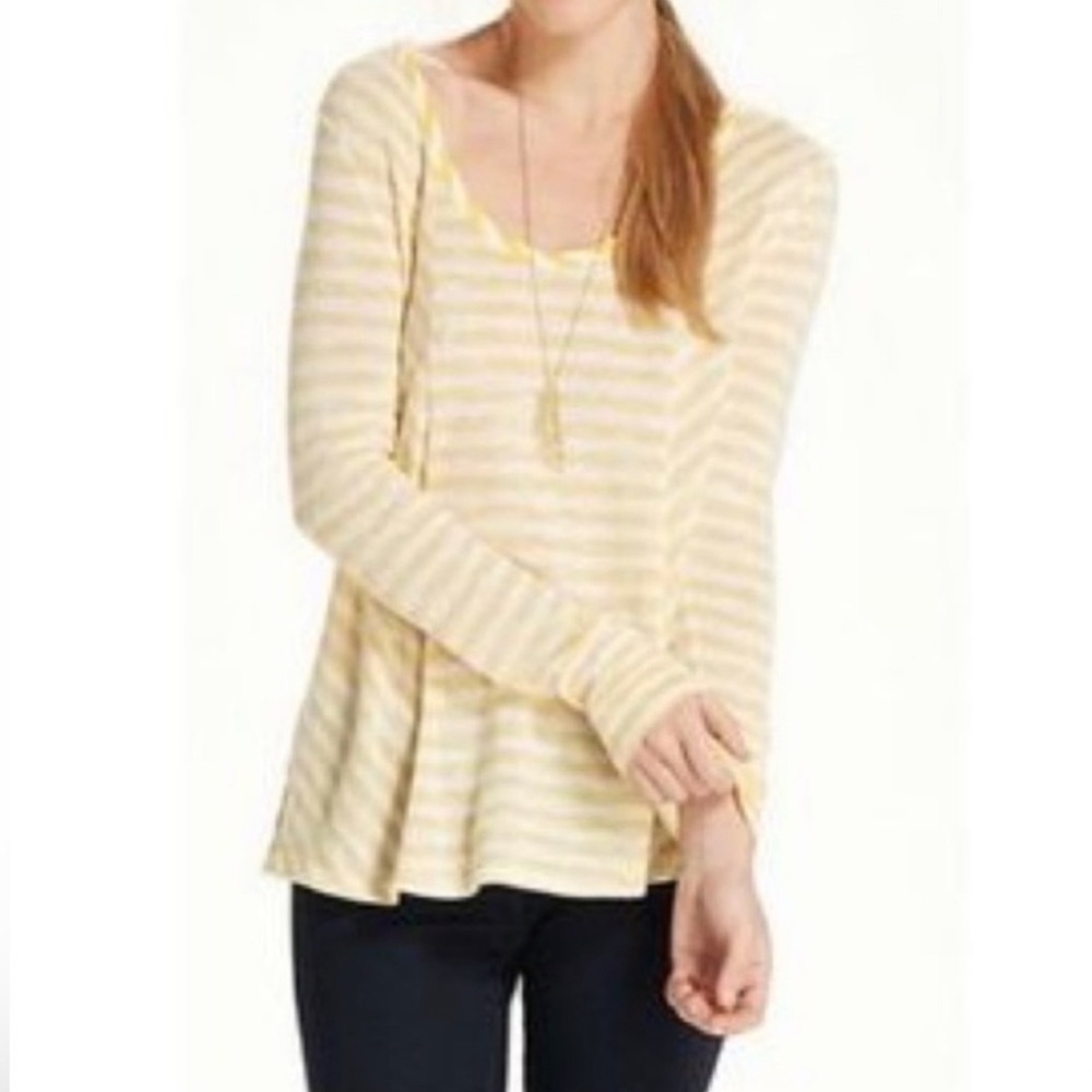 Anthropologie Saturday Sunday Yellow White Striped Long Sleeve Top